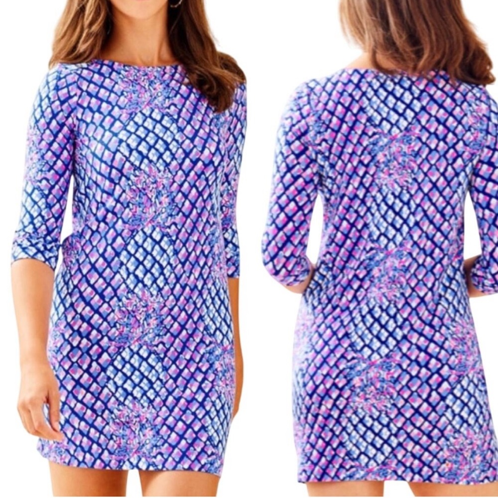 Lilly Pulitzer Sophie boat neck pineapple geometric pattern Mini Dress